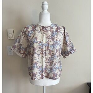 Wildfang The Essential‎ Boxy Top Short Sleeve Floral Womens Medium Blue Cotton